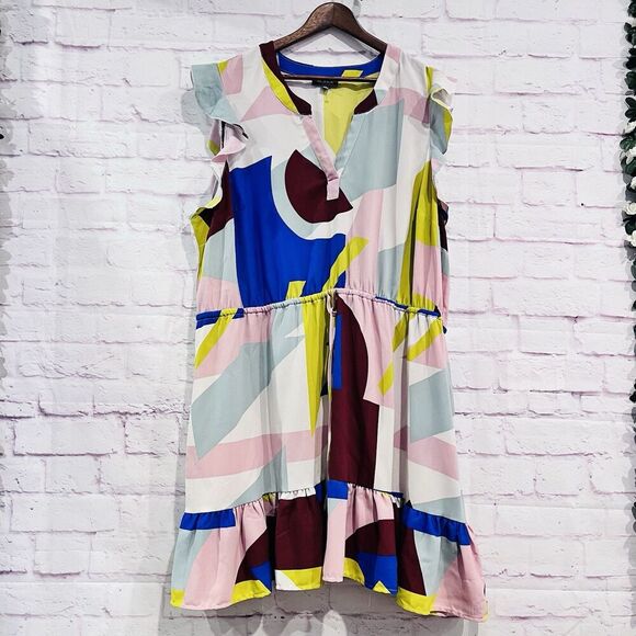 Modcloth As You Love It Ruffle Geometric Dress Boho Retro Party Dress Plus Size - Picture 2 of 10